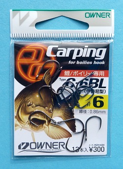 Package of Owner size 6 barbless carp hooks