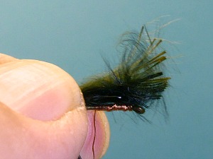 Holding marabou feathers in place, ready to tie in.