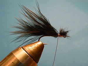Marabou tied down, starting to wrap body with copper wire (no thread used in this pattern).