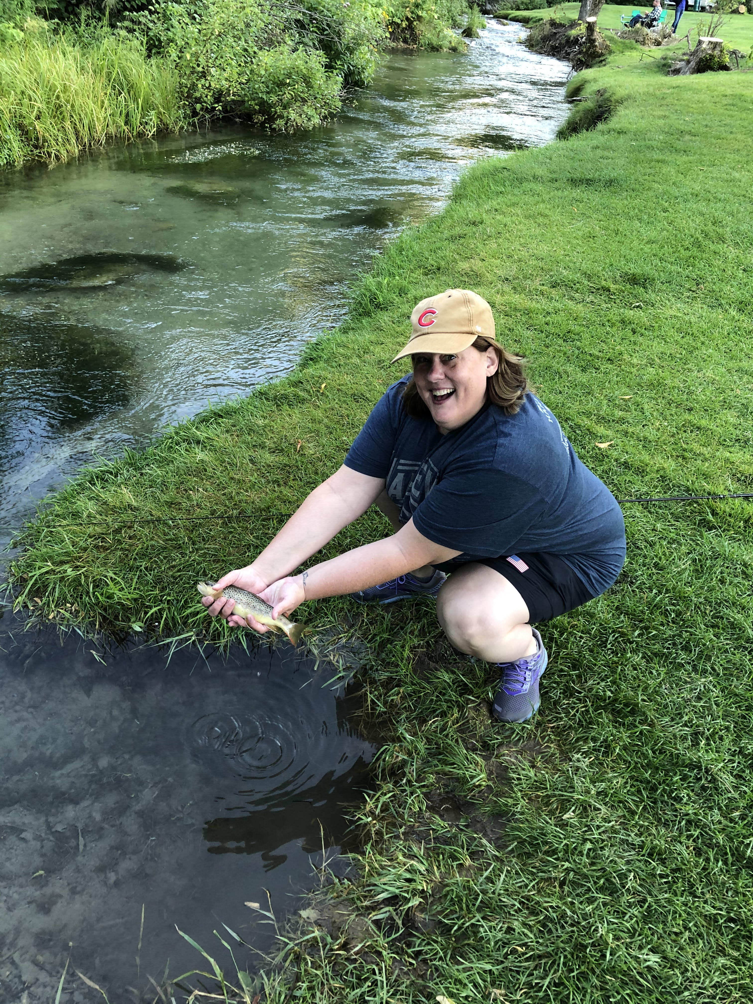 Angler showing off first catch.