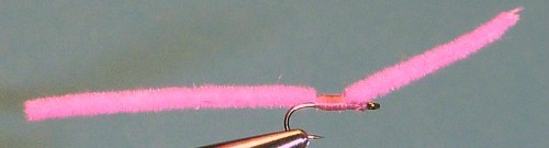 Pink Chenille worm, just hook, pink thread and pink chenille