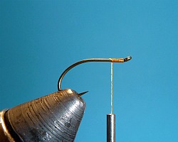 Hook in vise, thread started at eye.