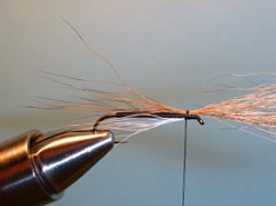 Brown bucktail held in place with a couple loose wraps.