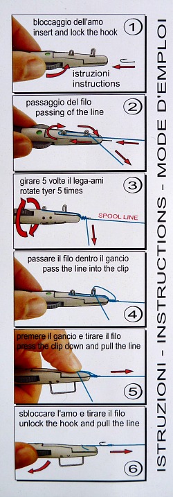Illustration showing the instructions included with the hook tyer.