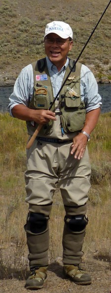 Dr. Ishigaki in West Yellowstone, wearing his Wader Gaiters