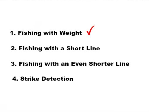 Slide: 1. Fishing with Weight. Checkmark.
2. Fishing with a Short Line.
3. Fishing with an Even Shorter Line.
4. Strike Detection