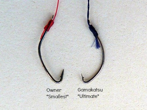 Comparison of Owner Smallest and Gamakatsu Ultimate tanago hooks.