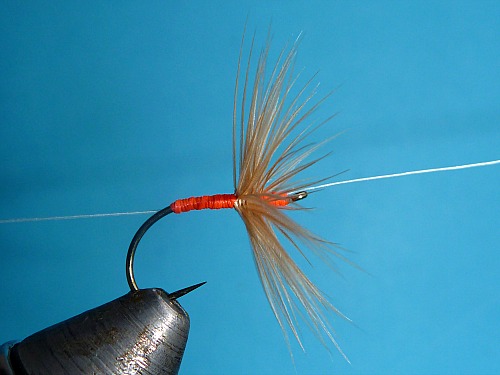 Indicator kebari tied in the middle of a horsehair strand.