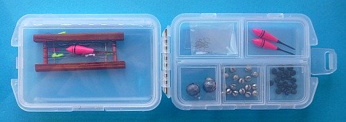 Tanago Tackle Box, open, showing what it can hold