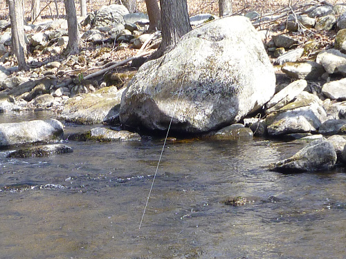 Visible Free line seen against dark water and light rock