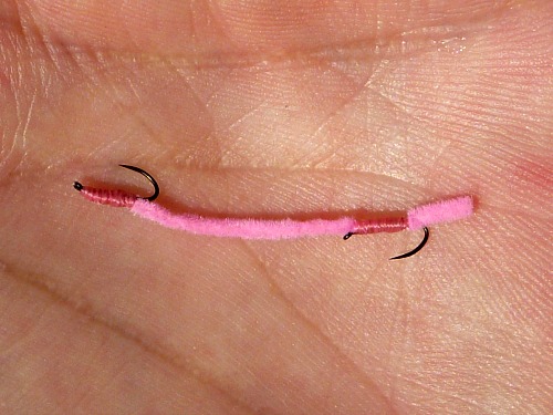 Pink Chenille Worm with two R10-B hooks